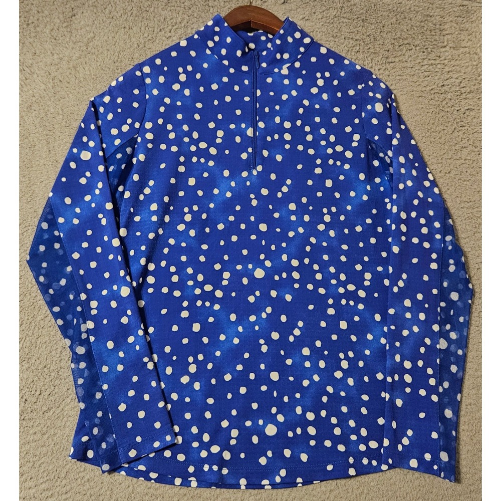 IBKÜL Womens Blue White Polka Dot IceFil UPF 50+ Quarter Zip Sun Shirt Small